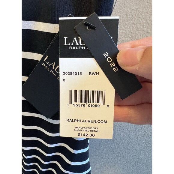NWT SZ 6 M Ralph Lauren Women Striped One-Piece Designer Swimsuit Black White - Picture 7 of 14